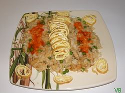 Rice on the platter, decorated.  Bon apetit!